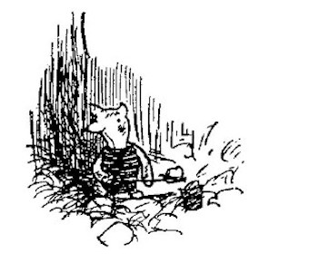 In this drawing, we see Piglet standing at the bottom of the Very Deep Pit.