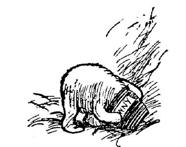 This drawing, shows an odd creature. Its bottom looks rather like Pooh, but where the head should be, there's a jar of hunny.