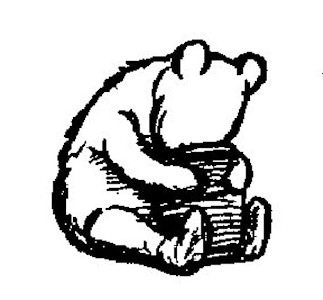 And this drawing shows Pooh sitting with his face in the honey jar.