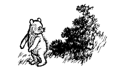 In this illustration we see covered-with-prickles Pooh glaring at the gorse-bush.