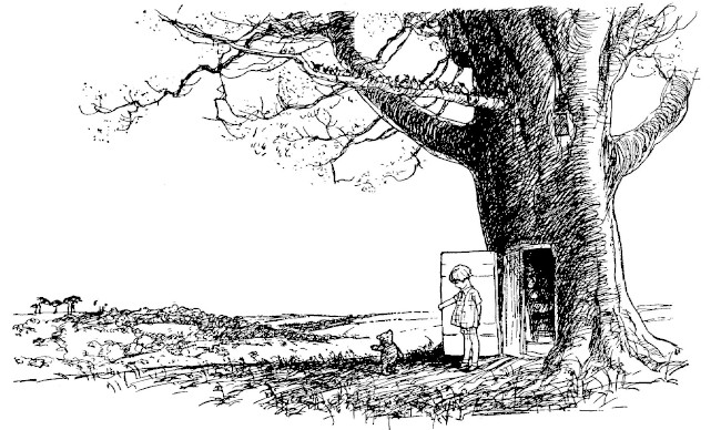 Here's a drawing of Christopher Robin's house! It's a big old tree!