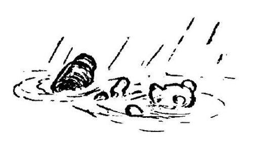 In this drawing, Pooh has lost hold of the jar.